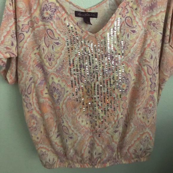 Gloria Vanderbilt Peach/orange blouse with sequins - Picture 2 of 5